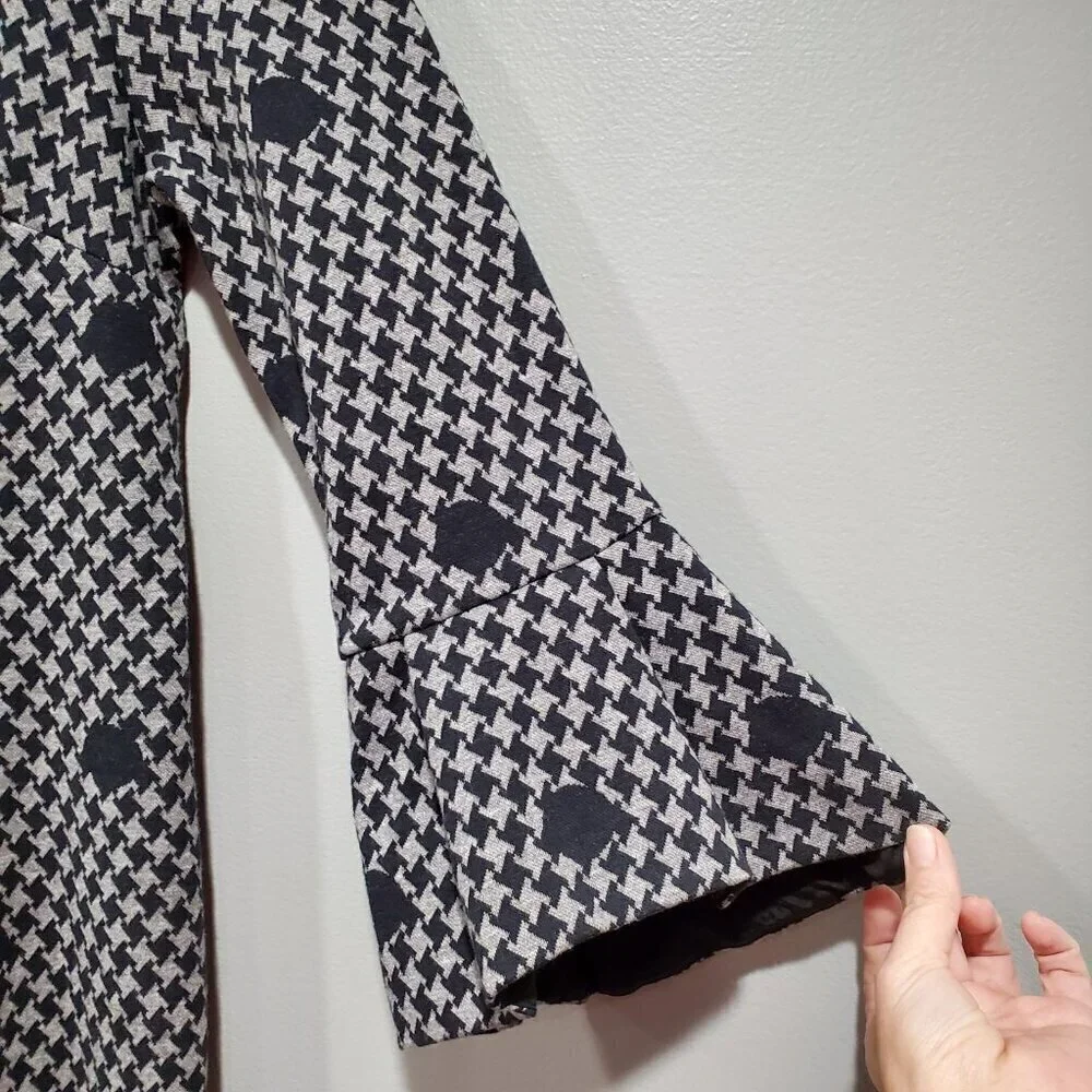 Talbots Womens Black Gray Polka Dot 3/4 Bell Sleeve Sheath Dress NWT Sz 6